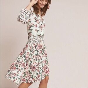 Farm Rio Anthropologie Anabela Dress‎ Smocked Floral Cottage Size XS Petite Boho